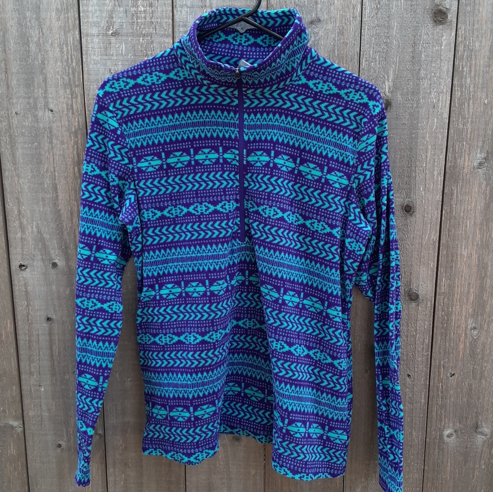 Columbia Fleece Purple Teal Large Pullover Sweater